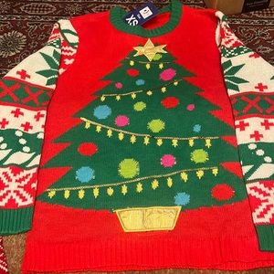 Red Christmas Tree sequin ugly sweater